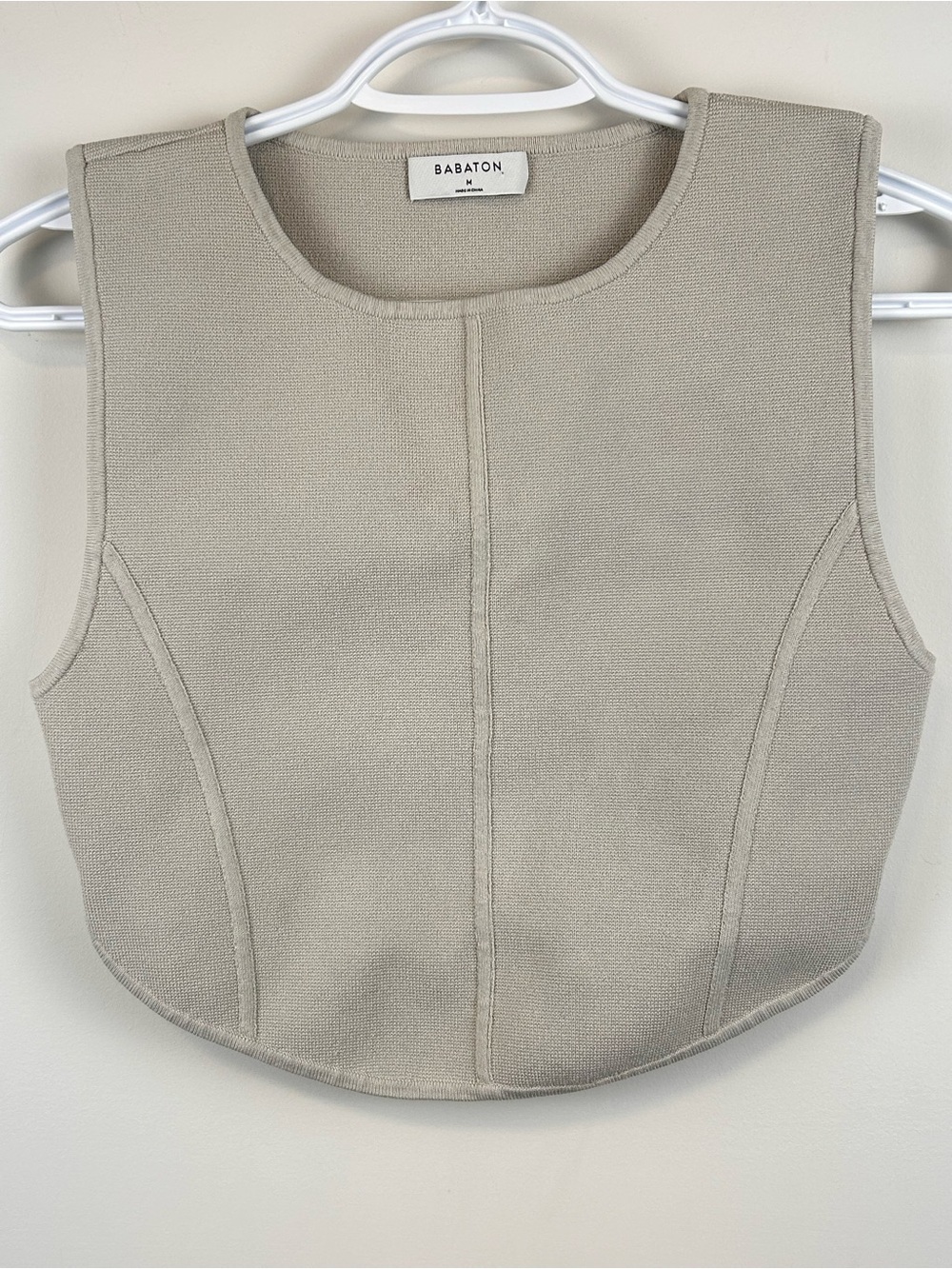 Aritzia Babaton Textured Knit Sleeveless Crop Top Light Taupe M